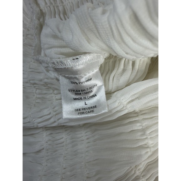 Anthropologie Sarah Hann Sheer Ruffle Shirred Top Blouse White Short Sleeve Sz L - Picture 10 of 11